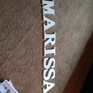 8" white wooden letters - spells MARISSA